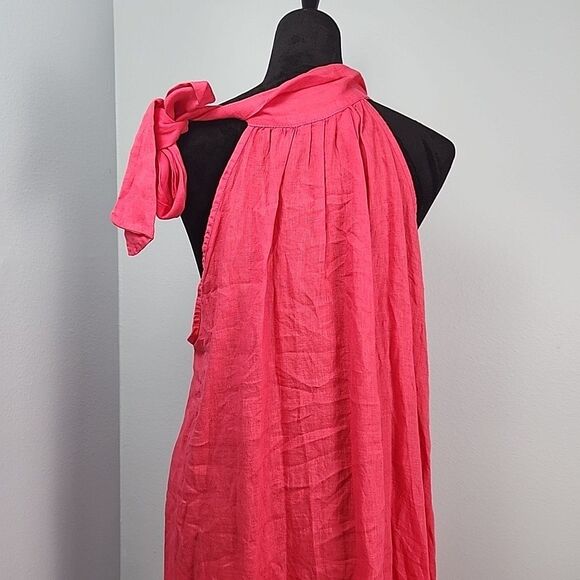 Bellambia Linen XL Hot Pink Sleeveless Dress Shift Round Neck Bow Italy - Picture 7 of 11